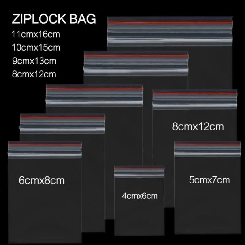 Multi Size Small Zip Lock Plastic Bags Universal Reclosable Self Seal Plastic Reclosable Poly Bags Vacuum Fresh Pouch 100Pcs