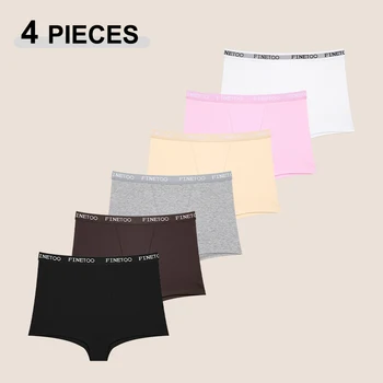 New 4Pcs/Set Cotton Letter Sports Boxers For Women Solid Color Seamless Cozy Underpants Fashion Soft Boyshorts Panties S-XXL