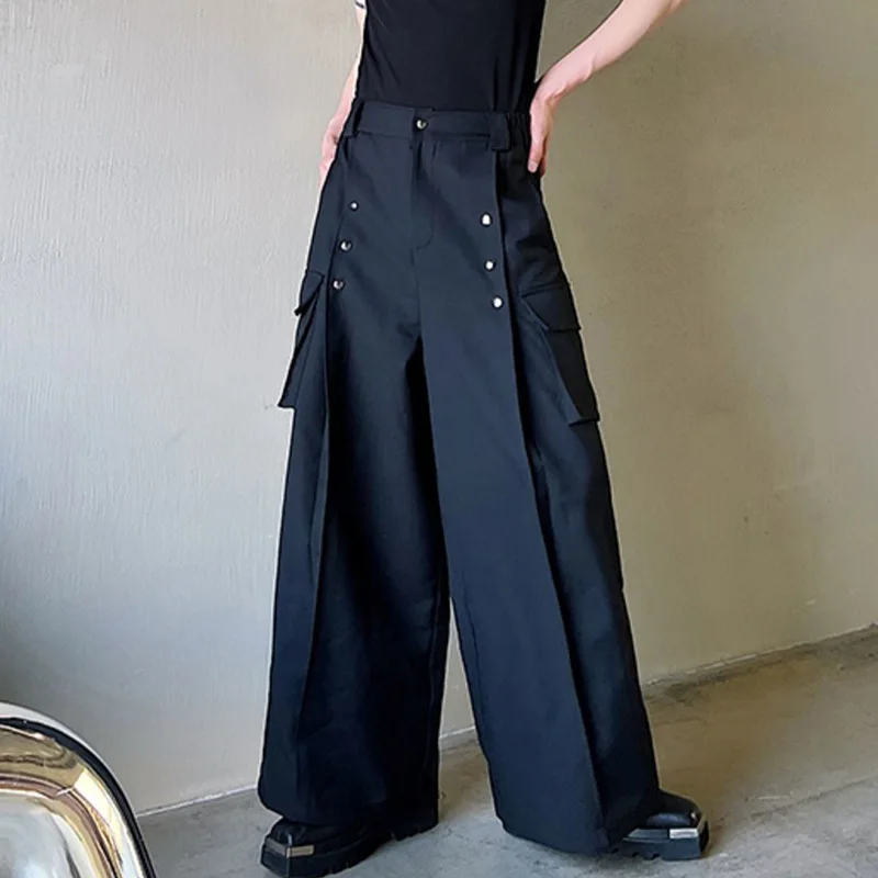 IEFB Men's Casual Wide Leg Trousers Korean Style 2023 New High Waist Metal Piece Pocket Decoration Fashionable Pants 9A2104 5