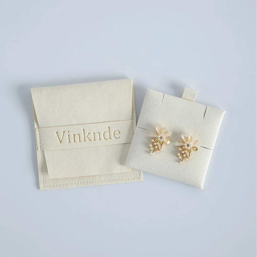 50er-Set Schmuckbeutel aus Mikrofaser mit Einlage, Karte, individuellem Logo, Wildleder-Umschlagklappe, Geschenktaschen für Halsketten, Ohrringe, Armbänder – Detail 22
