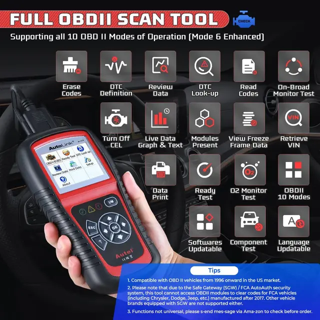 Autel AL519 OBD2 Scanner: Automotive Diagnostic Tool and Code Reader (ABS/SRS) 10 OBDII Test Modes DTCs Lookup Live Data 2