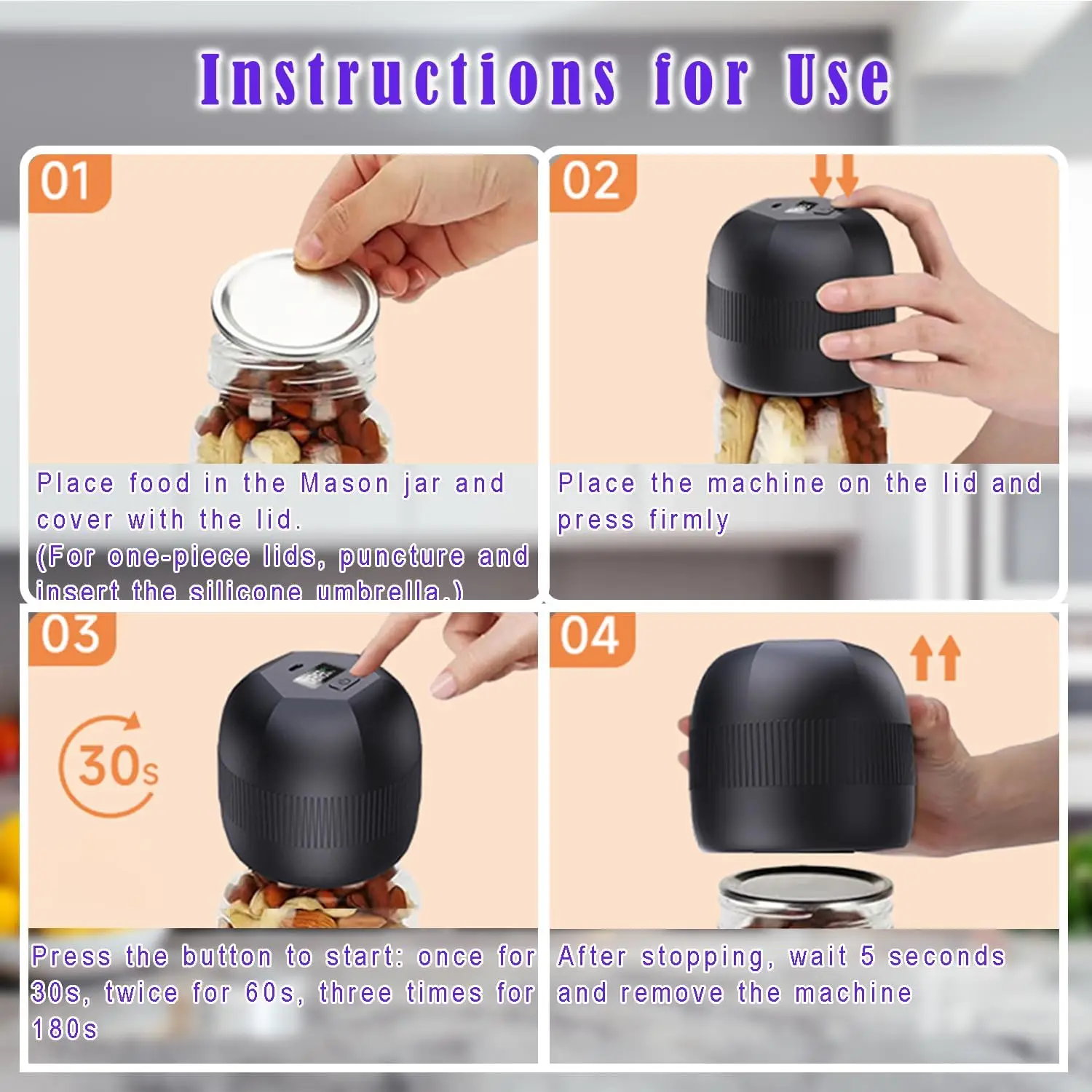 Kitchen Min Mason Jar Vacuum Sealer Kit Pump Machine Electric Automatic Jar Sealer Set for Food Preservation with Mason Jar Lids 5