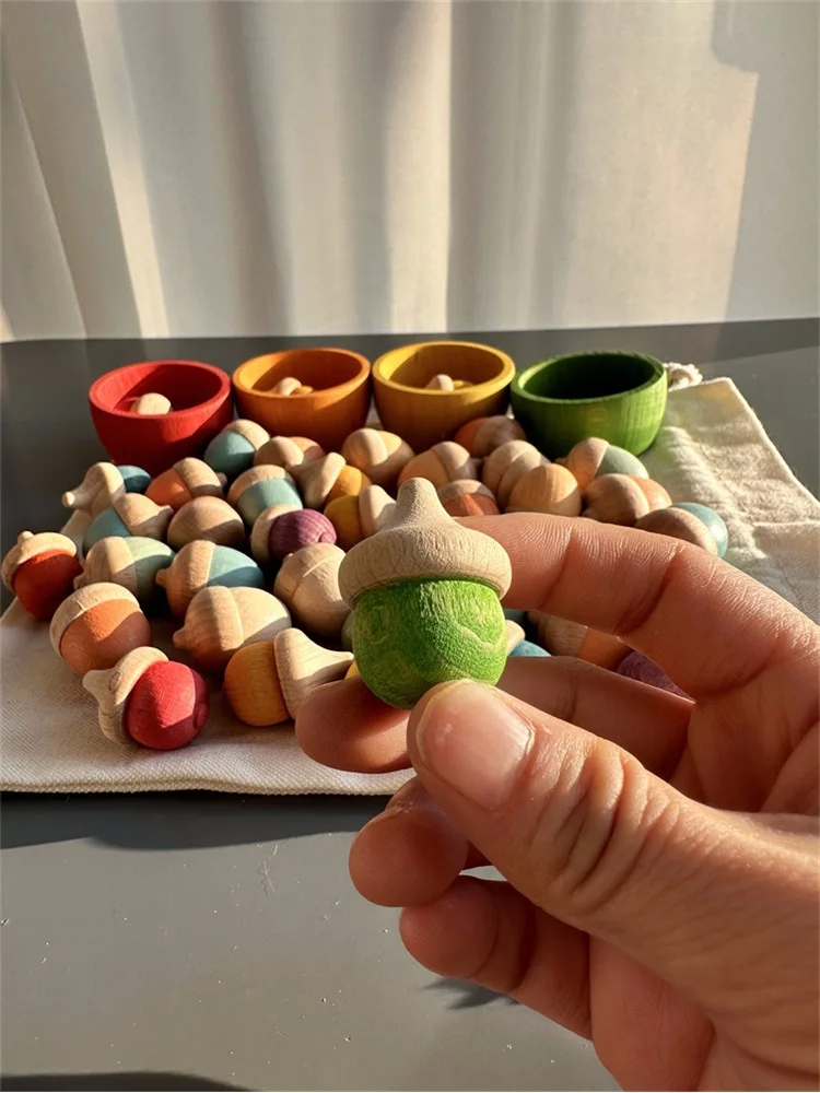 Pastel Rainbow Wooden Acorn Blocks