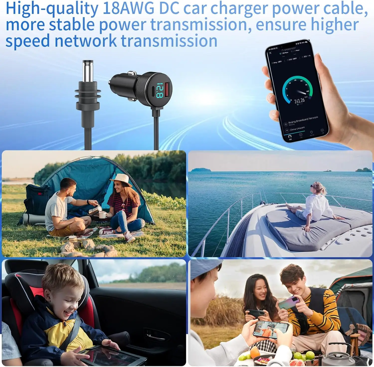 미니 케이블 12V-48V, 디지털 디스플레이가 있는 스타링크 미니 차량용 어댑터, USB C PD 40W 및 USB A 35W 포트가 있는 시거잭 어댑터