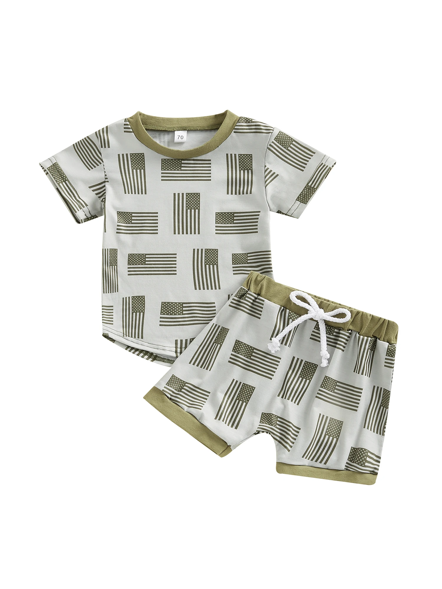 

Стильный и удобный повседневный костюм для мальчиков с топом с коротким рукавом и круглым вырезом и шортами на шнуровке для уличных вечеринок-