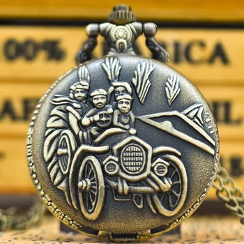Vintage Car Carved Necklace Quartz Pocket Watch 1