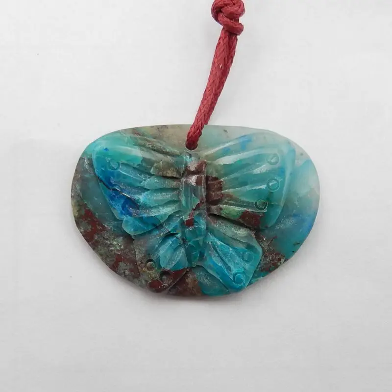 Handmade Fashion Pendant Bead Natural Stone Chrysocolla Carving Butterflies Jewelry Necklace Accessories 31x22x5mm 5g