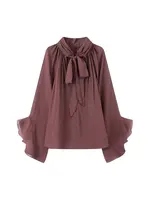 NLZGMSJ Bow DecorationLoose Long Sleeved Blouses For Women New Fashion Ruffle Edge Shirts and Blouses Woman Top - Image 2