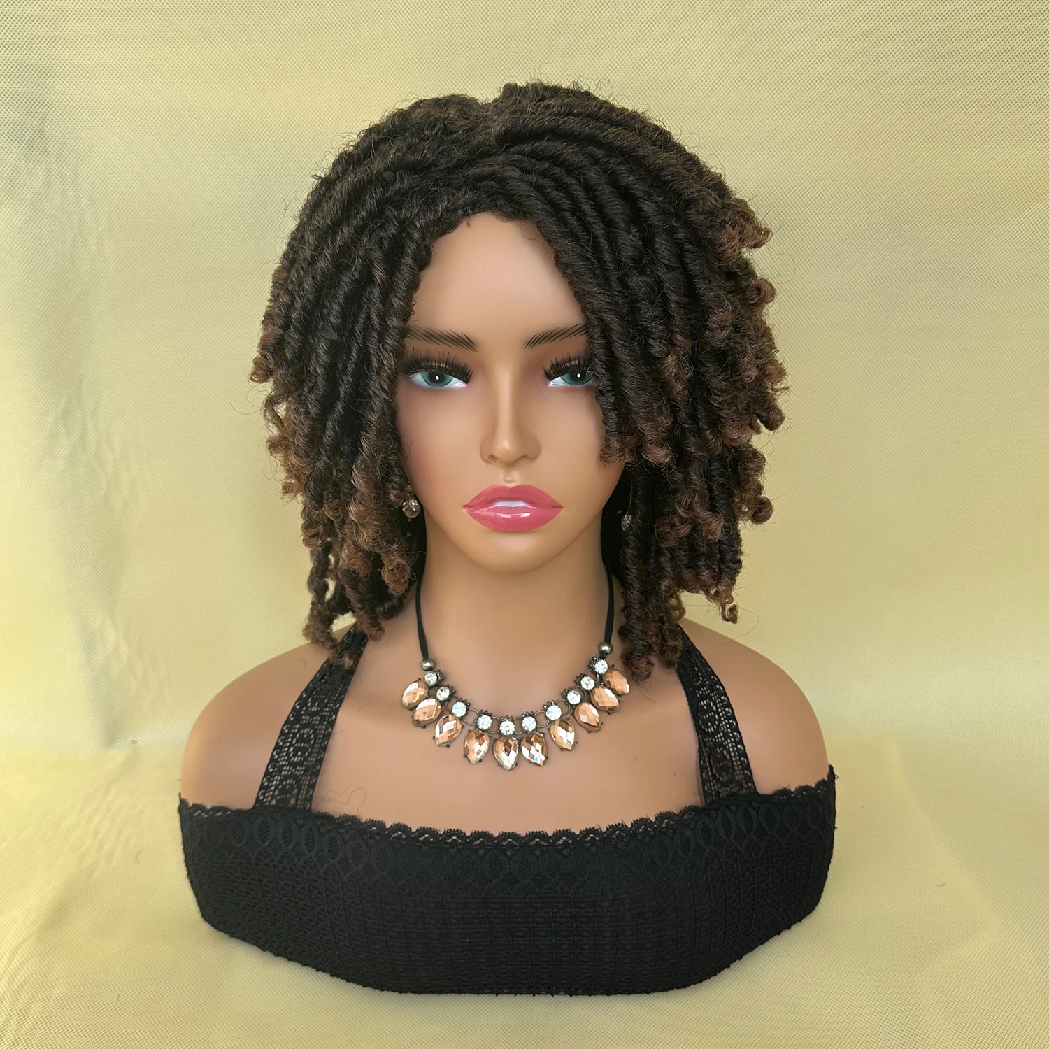 Synthetic Dreadlock Wigs Cheap Short Curly Braided Twist Wigs For Black Women Ombre Red Brown Synthetic Wig