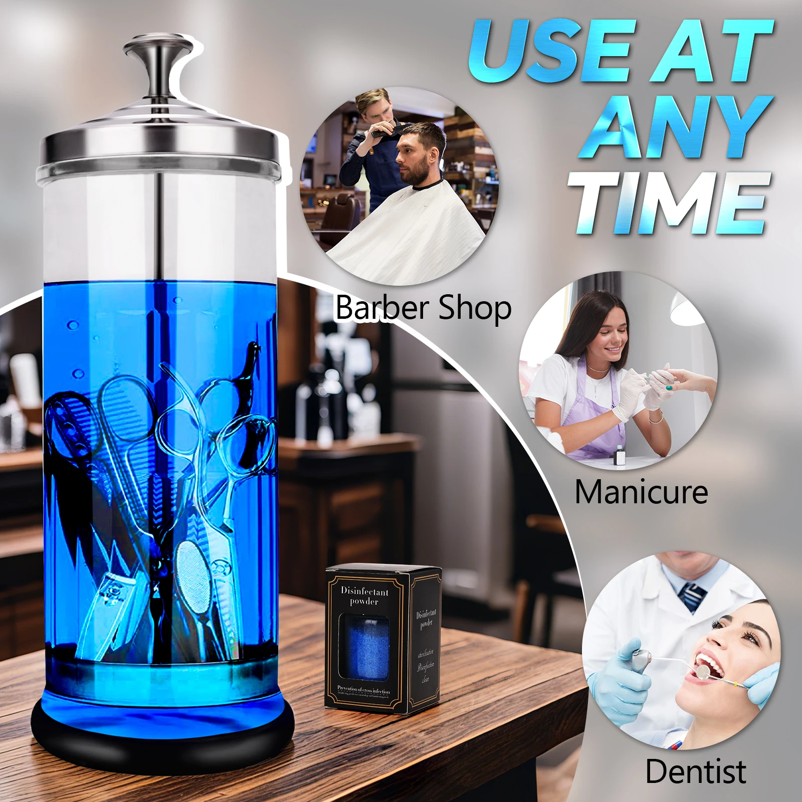 Stainless Steel Disinfection Jar for Tools Disinfectant powder set