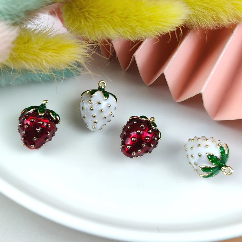 

ApeUr 10pcs Fruit 3D Strawberry Metal Enamel Charms Chic Earrings Pendant For Jewelry Making Craft DIY 17*12mm