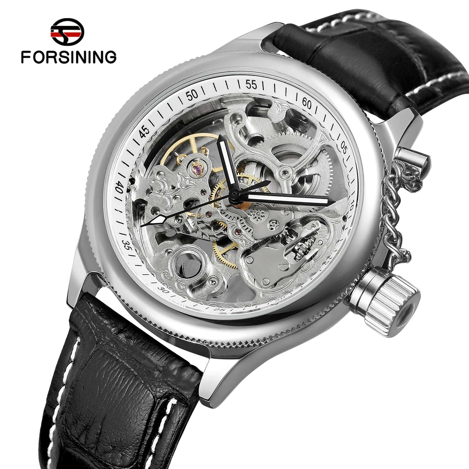 FORSINING Orologio da uomo di lusso con catena e corona, in acciaio dorato, con movimento meccanico automatico, impermeabile, da uomo_voghion.com