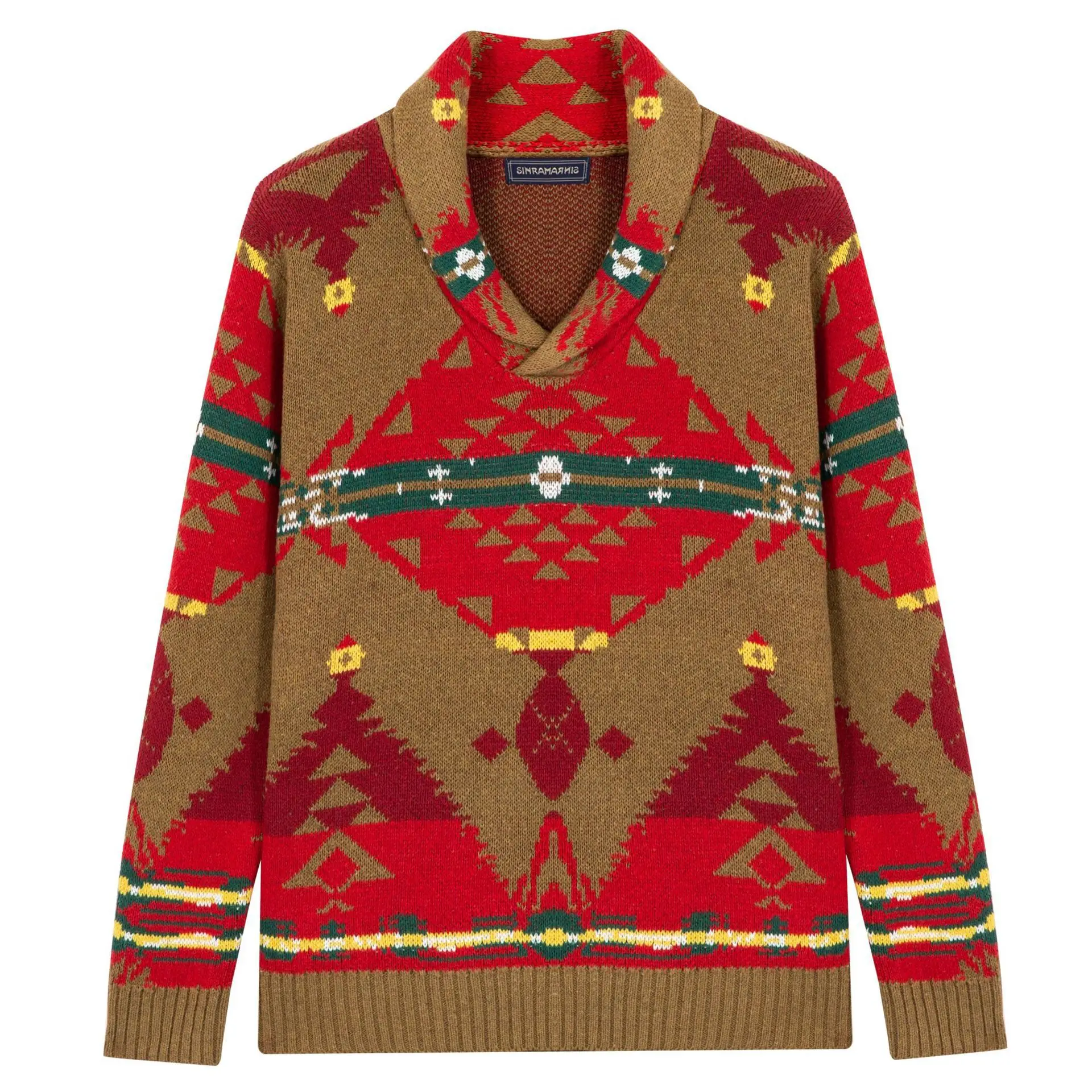 

Men's Autumn and Winter New Christmas Pullover Retro Sweater Long-sleeved Lapel Bottoming Cardigan Sweater