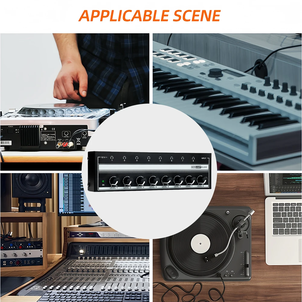 8 Channels Headphone Amplifier Mini Amplifier with Stereo/Mono Switch Profession