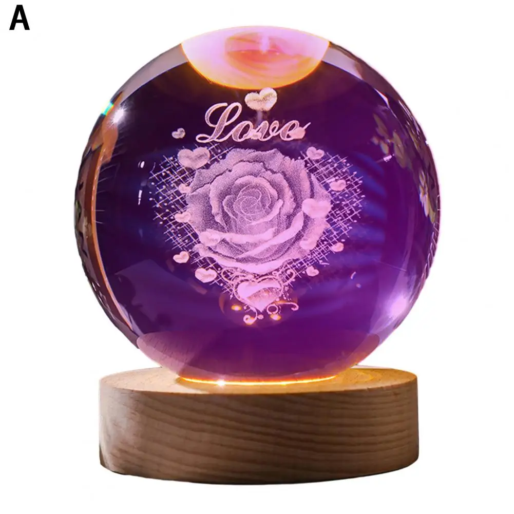 

Ball Lamp 3d Engraved Ball Ornament with Led Light Wooden Base Usb Desktop Decoration for Home or Office Unique Design Lamp 3d