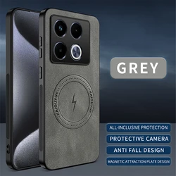 Magnetic Napa - Textured PU Leather Shockproof Bumper Case with MagSafe Compatibility for Infinix Note 40 Pro (GRAY)
