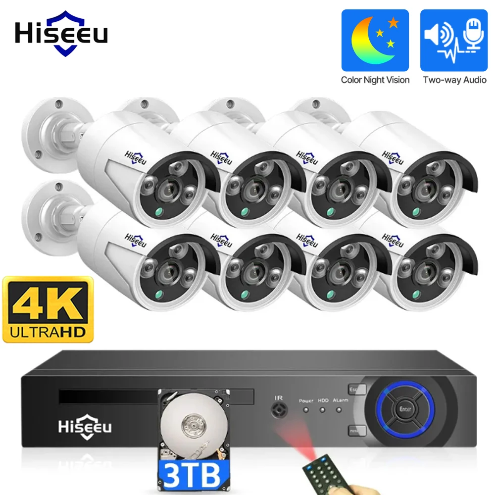 Hiseeu 5MP POE Security Camera System AI Human Detection 8CH NVR H.265 Video Recorder Wired CCTV Surveillance IP Camera Kit