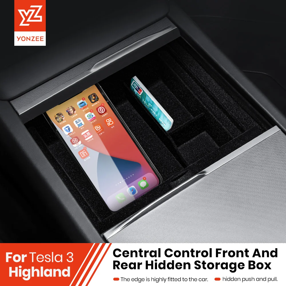 Center Armrest Hidden Box Holder Console Organizer Car Storage Box Accessories YZ For Tesla Highland Model 3 Y Juniper