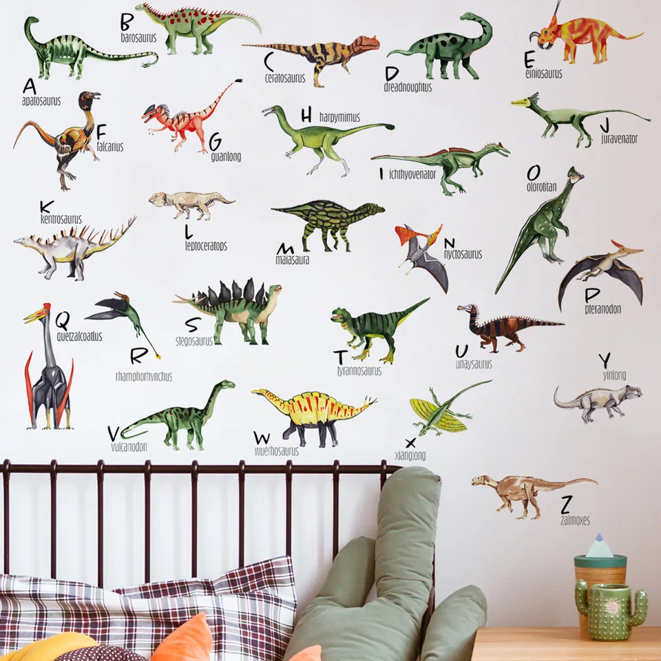 Cartoon Dinosaur Collection Wall Stickers For Kids Room Alphabet Letter  Decoration Decals Bedroom Home Decor Self-adhesive Mural - AliExpress, image size:960x960