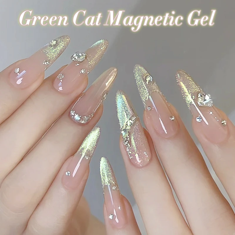 BORN PRETTY 10ml Green Cat Magnetic Gel Ultra Shine Holographic Glitter Semi Permanant Soak Off UV LED Gel Varnish For Manicure 4