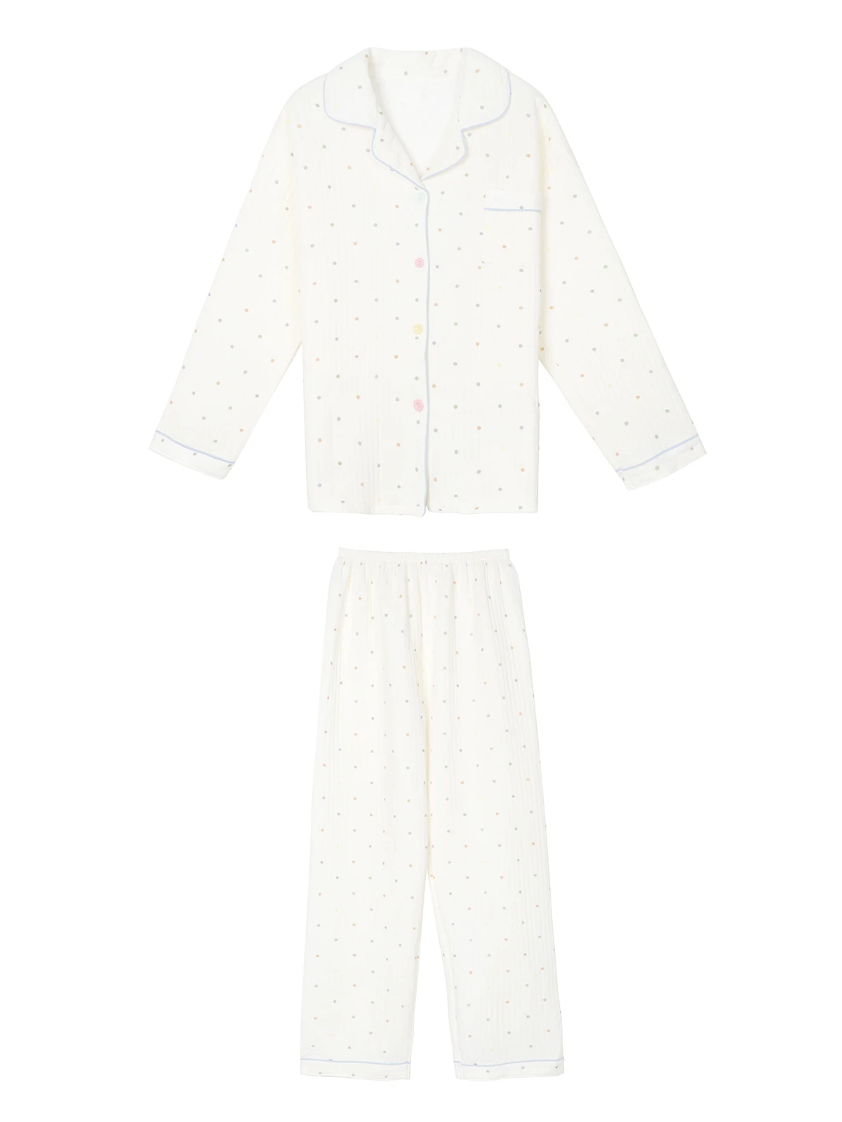 Autumn winter polka dot thickened quilted pajamas set women with bubble cotton that can be worn outside as home clothes chic