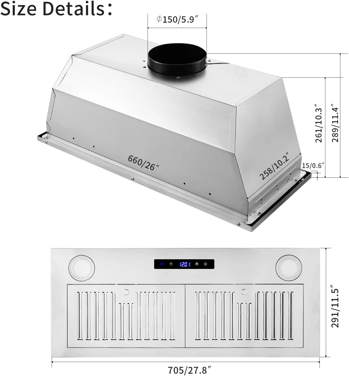 Tieasy 30 inch 600CFM Insert Mount Under Cabinet Stainless Steel Touch Control Range Hood USGB1370TC 5