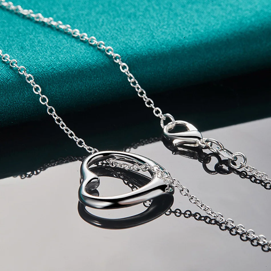 URMYLADY 925 Sterling Silver Love Heart Bracelet Necklace Ring Earring Jewelry Sets For Lovers Wedding Party Fashion Charm Gifts jewelry set silver jewelry silver jewelry set