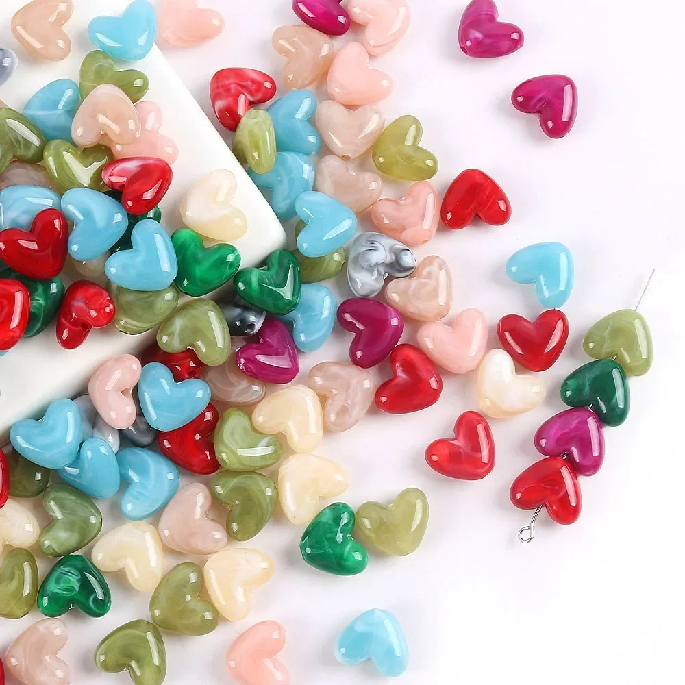 10pcs Imitation Stone Love Heart Shape Acrylic Beads For Jewelry Making DIY Handmade Bracelet Porcelain Beads Accessories