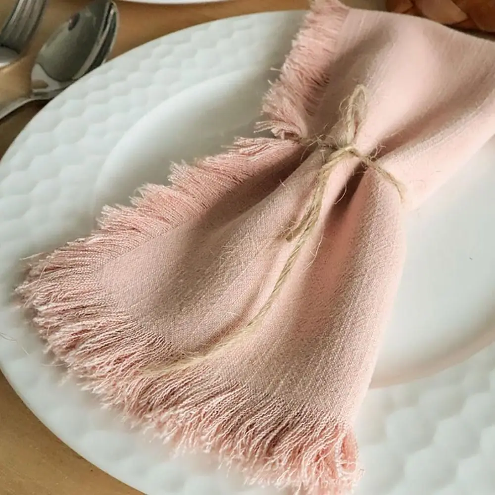 Party Supply Table Decoration Linen Napkin Solid Color Vintage Cotton Napkin Retro Reusable Placemats Wedding
