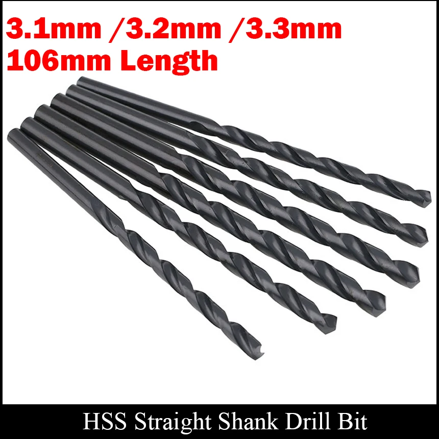 

3.1mm 3.2mm 3.3mm 106mm Length Wooden Metal AL High Speed Steel HSS Fully Ground Black Finished Straight Shank Twist Drill Bit