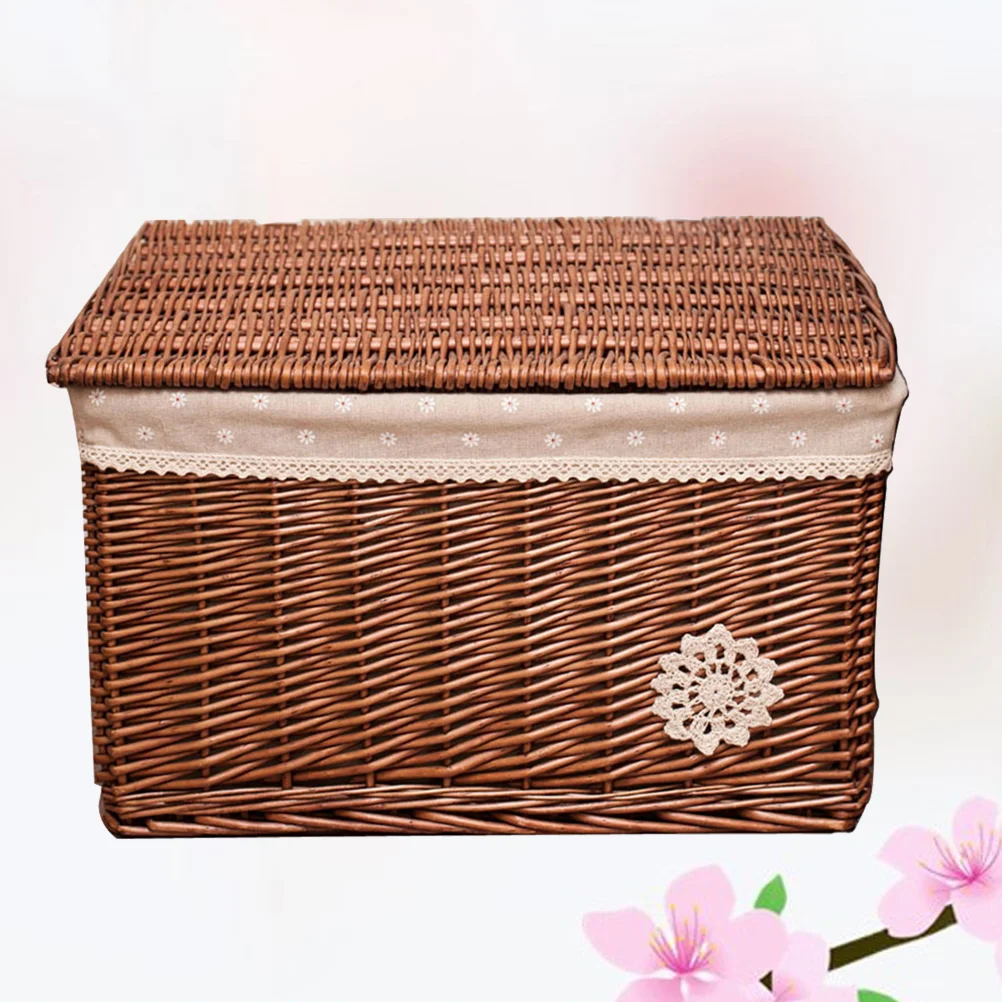 

Laundry Hamper with Lid Basket Snack Containers Storage Baskets Woven Wicker Home Decor Wooden Bin