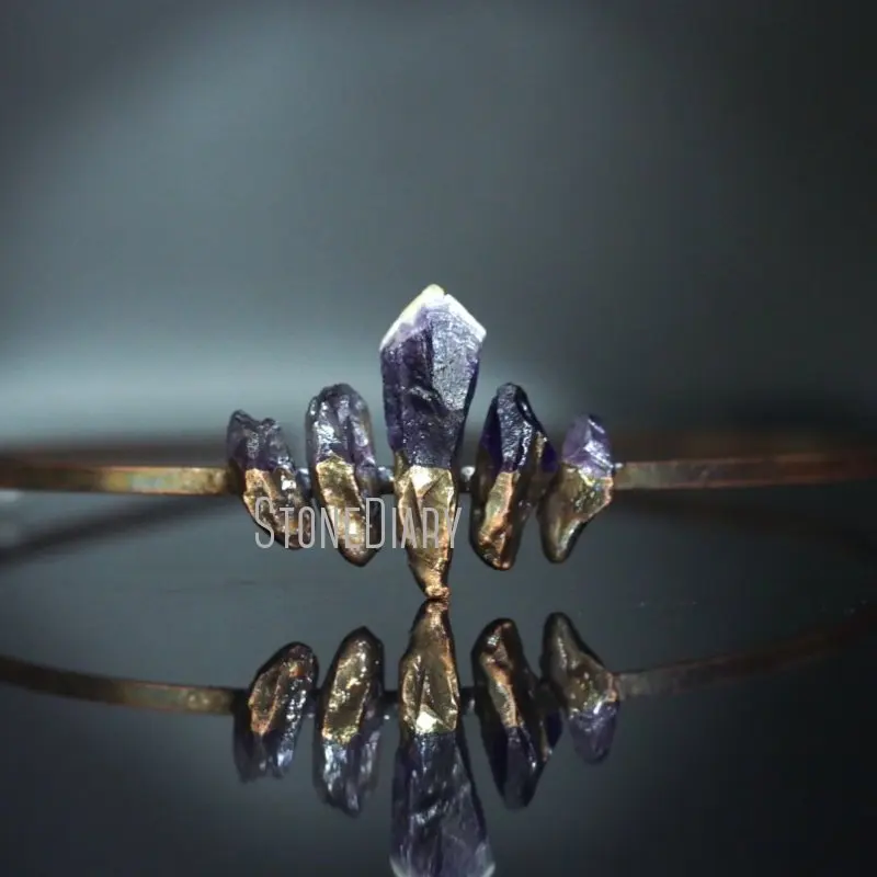 

HJ43337 Amethyst Healing Crystal Point Graduated Adjustable Hair Band Jewelry Accessories For Women