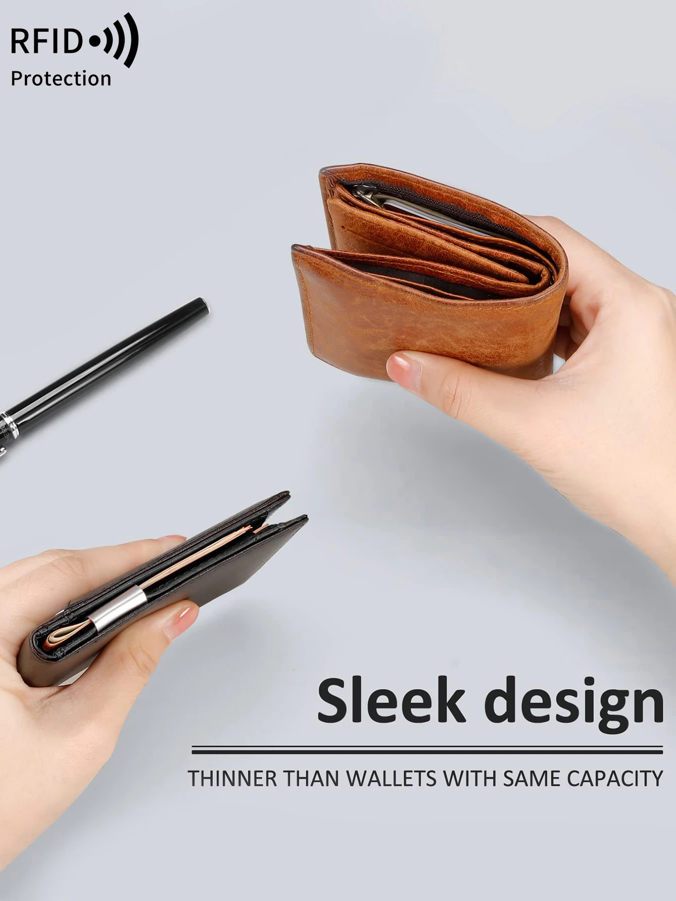 RFID anti-theft brush men'swallet portable double fold cross frontpocket card holdermultifunctional 12card slot short zerowallet 4