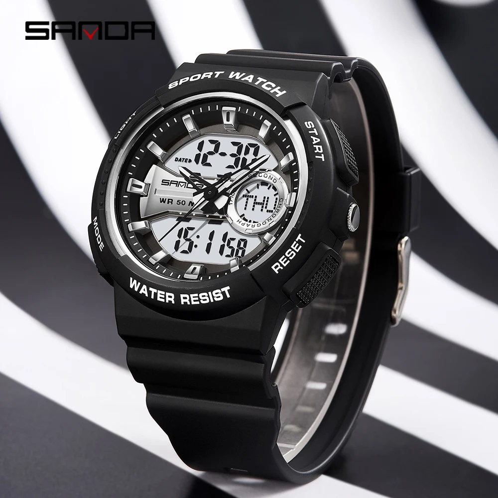 

SANDA Fashion Couple Sports Quartz Dual Display Watches Men Women Military Digital Watch Waterproof Wristwatch Relojes Hombre