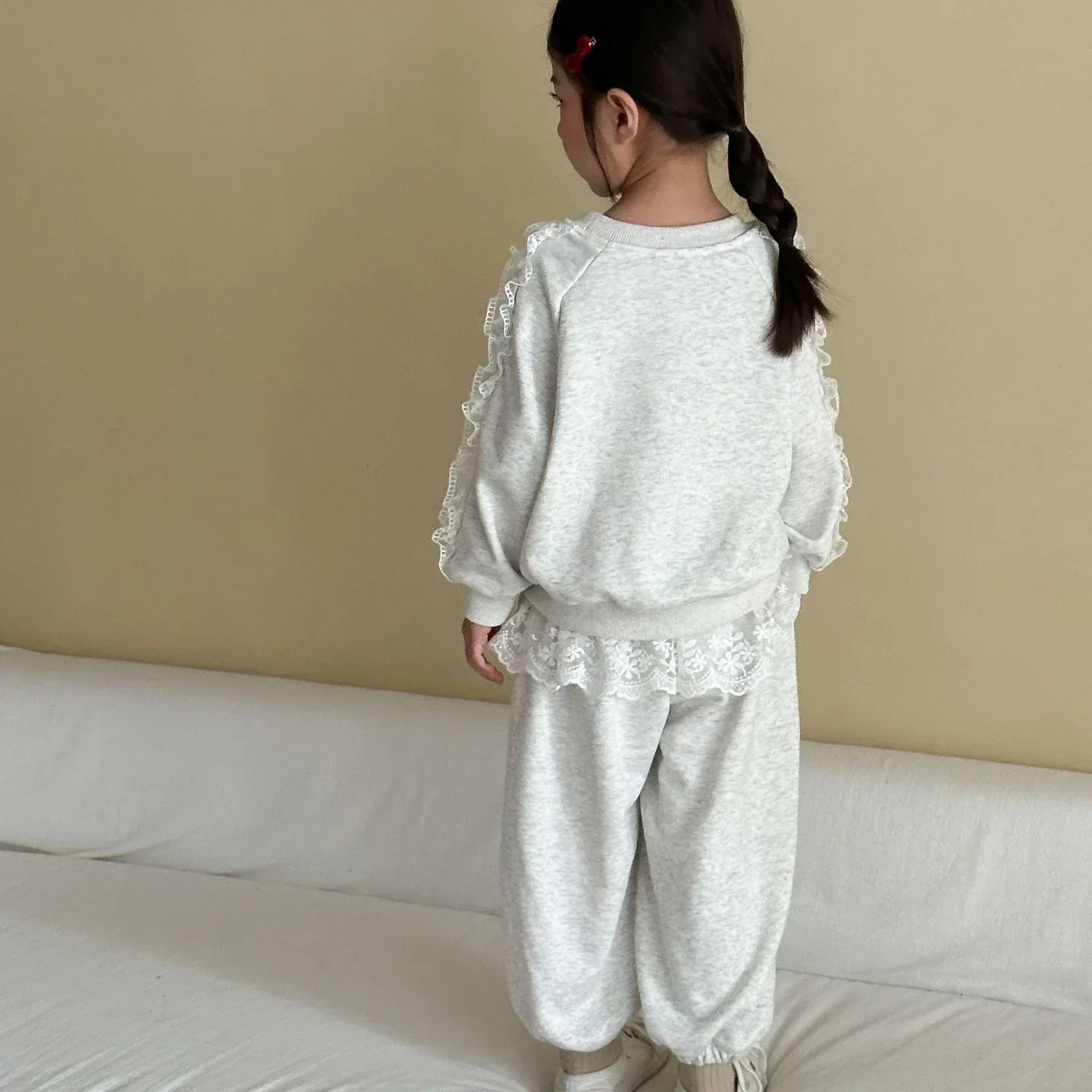 Autumn New Girls Clothing Set Bow Decoration Hoodie And Lace Pants 2 Pcs Girls Hoodie Suit Sweet Sports Set