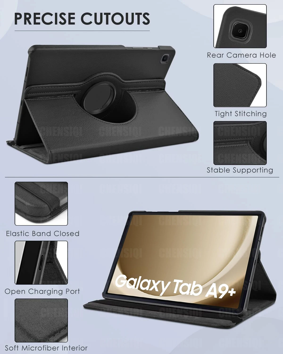 Case for Samsung Galaxy Tab A9+ (11 inch) A9 Plus 2023 PU Leather Cover Sleep Wake Function 360 Rotating Stand Protective Shell 4