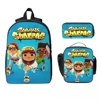 3Pcs Subway Surfers Video Game merch Backpack Set for Kids Pen Bags Bookbag Sets with Lunch Box For School Students Knapsack 1