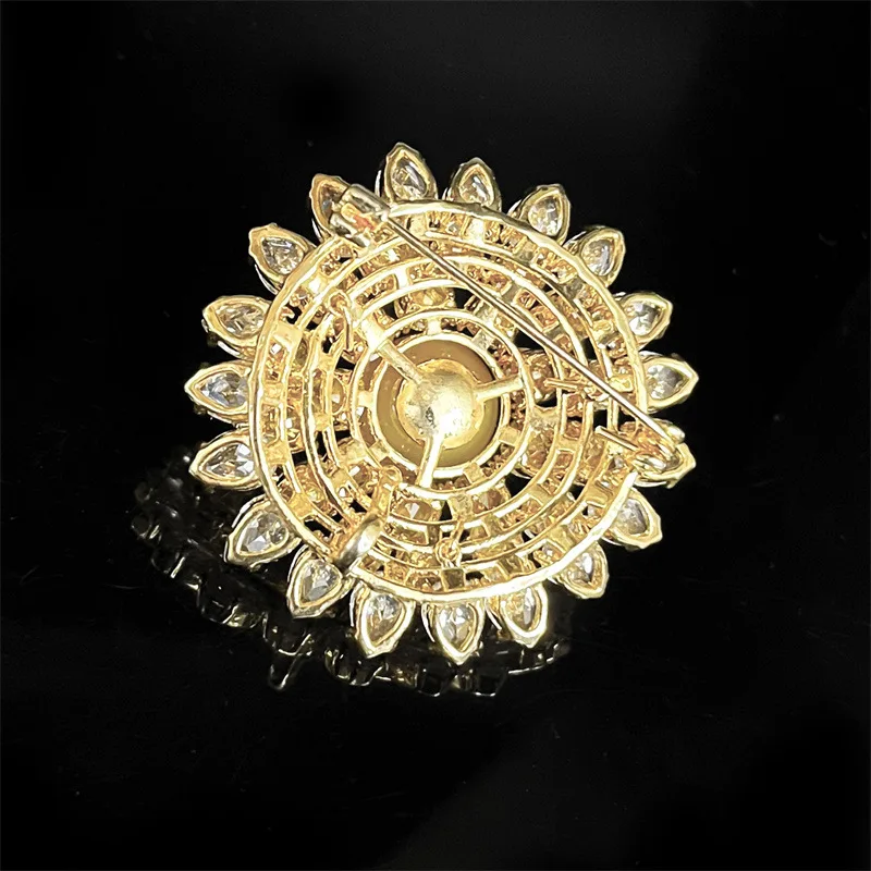 OKILY Fashionable AAA Zirconium Snowflake Broochpins Delicate Two-layer CZ Flower Temperament Elegant Brooch for Women Ornament