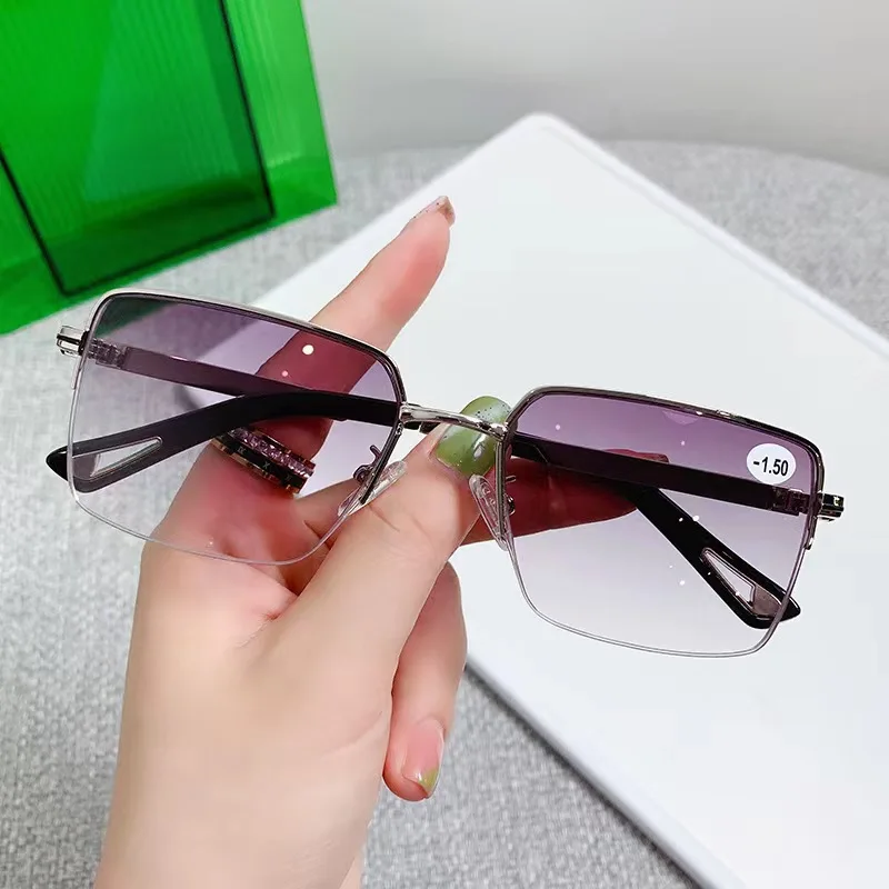 Gradient Finished Myopia Glasses New Trend Square Blue Light Blocking Eyewear Unisex Luxury Frame Near Sight Diopter Eyeglasses 2