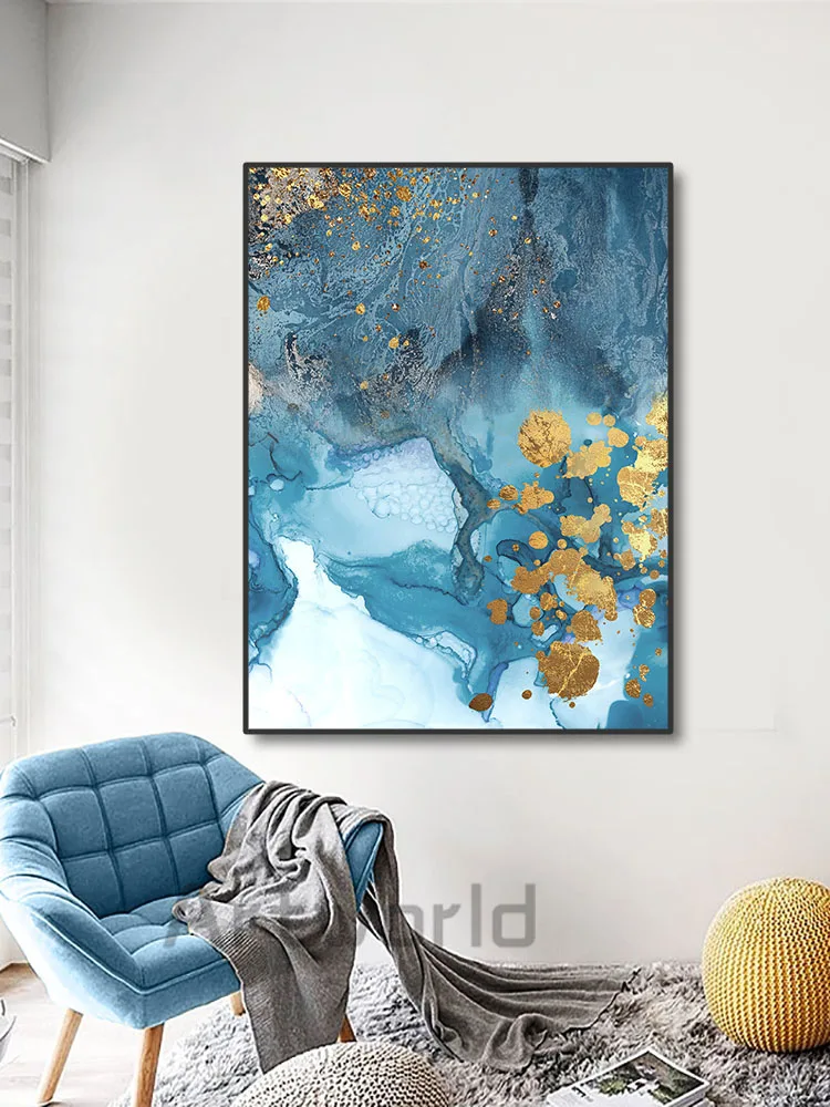 Custom Painting Canvas Painting Canvas Painting Canvas Board Blue Prints Abstract River Gold Texture Wall Art Canvas Painting Posters and Prints for Living Room Home Decoration