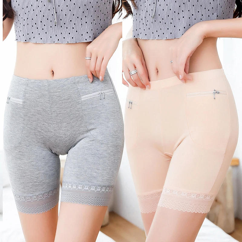 Summer Seamless Underwear With Pocket Shorts Women's Safety Pants Ladies  Shorts With Lace Plus Big Size Safety Pants For Women - AliExpress