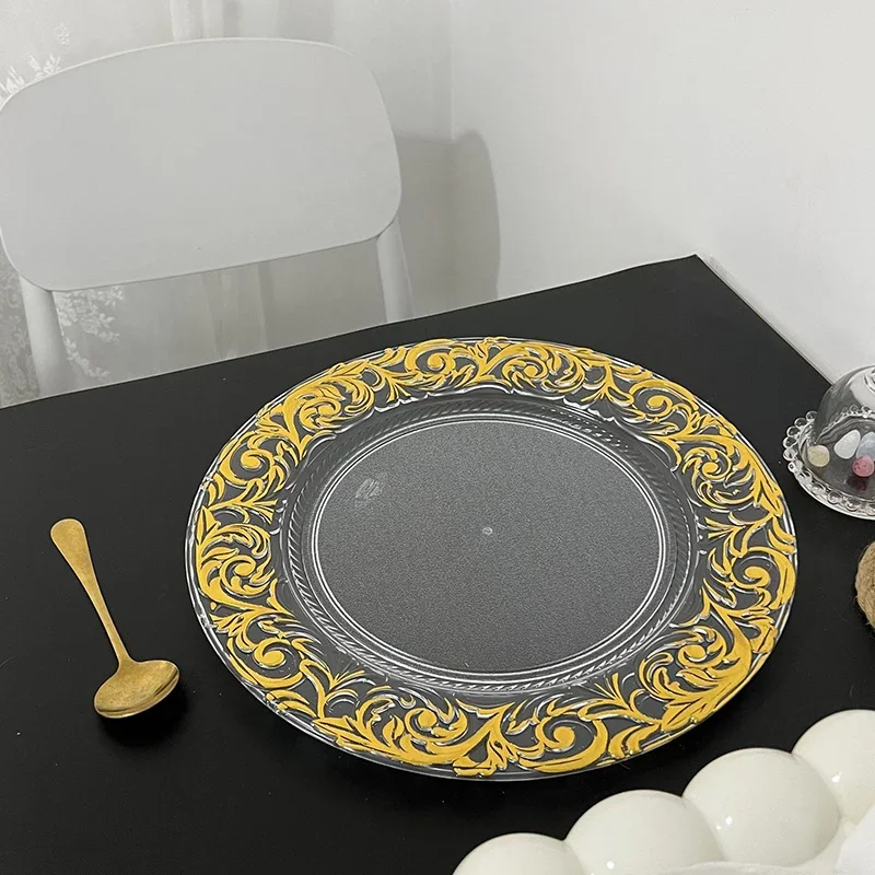 100 PCS Charger Plate Plastic Decorative Service Tray Clear Dinner Trays Banquet Plates Wedding Party Decor Table Place 13inch 6