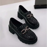 Woman Pumps Loafers Cute Kawaii Platform Shoes For Women Fashion Leather Casual Block Heel Round Toe Chunky Heels Popular Shoe A 1