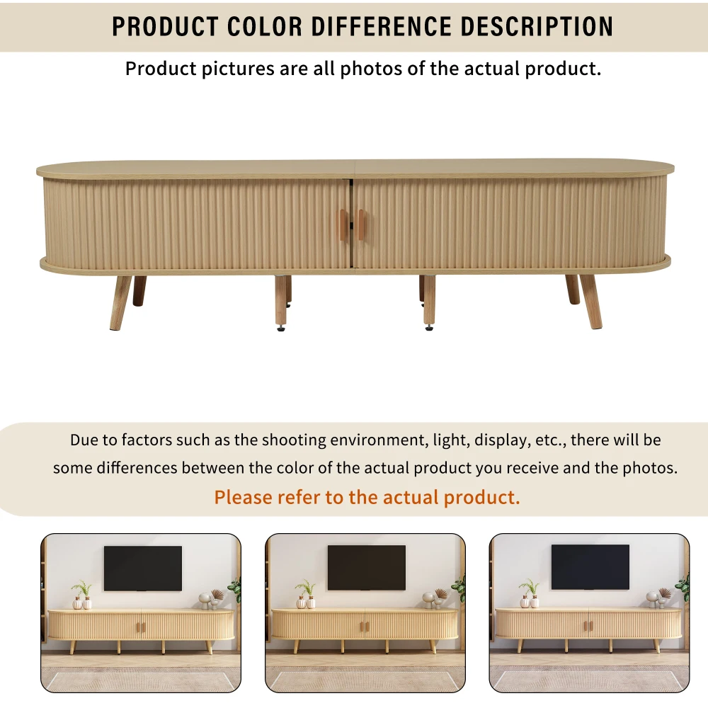Wohnzimmer-TV-Schrank mit Stauraum + runder Tischplatte, MDF-Holzschnitzerei, 2 Schubladen, Tragfähigkeit 30 kg – Detail 4