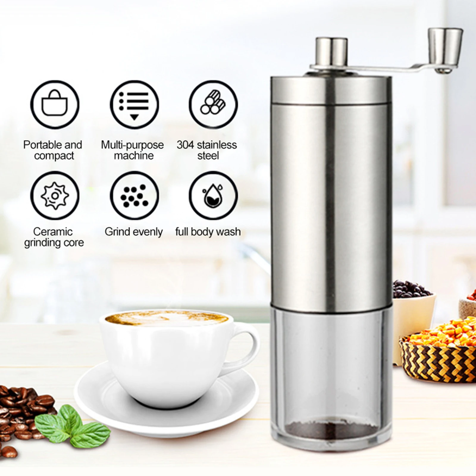 Commercial Coffee Bean Grinder Hand Crank Precise Conical Ceramic Burr  Washable Portable Manual Espresso Coffee Mill Kitchen - AliExpress