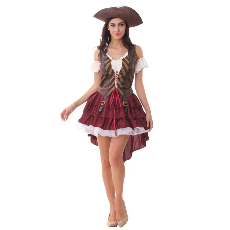 1pc Women Sexy Vintage Medieval Pirate Costume Cosplay Dress Party Fancy Dress Clothing for Female Adult Carnival Costumes