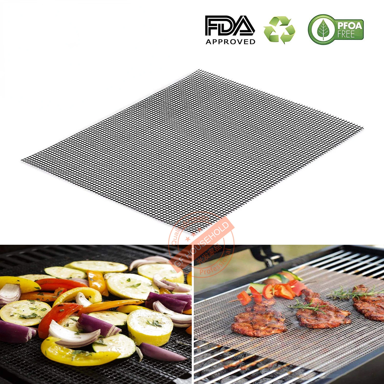 2PCS Grill Mesh Mat Set of Reusable Non stick BBQ Grilling Mats Works