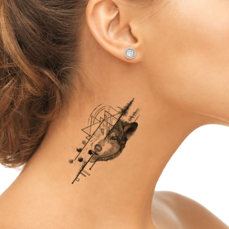 

Waterproof Black Tattoo Sticker Temporar Fake Tattoo Geometric Arm Neck Leg Tattoo Wolf Forest Sticker Fake Tattoo for Woman Men