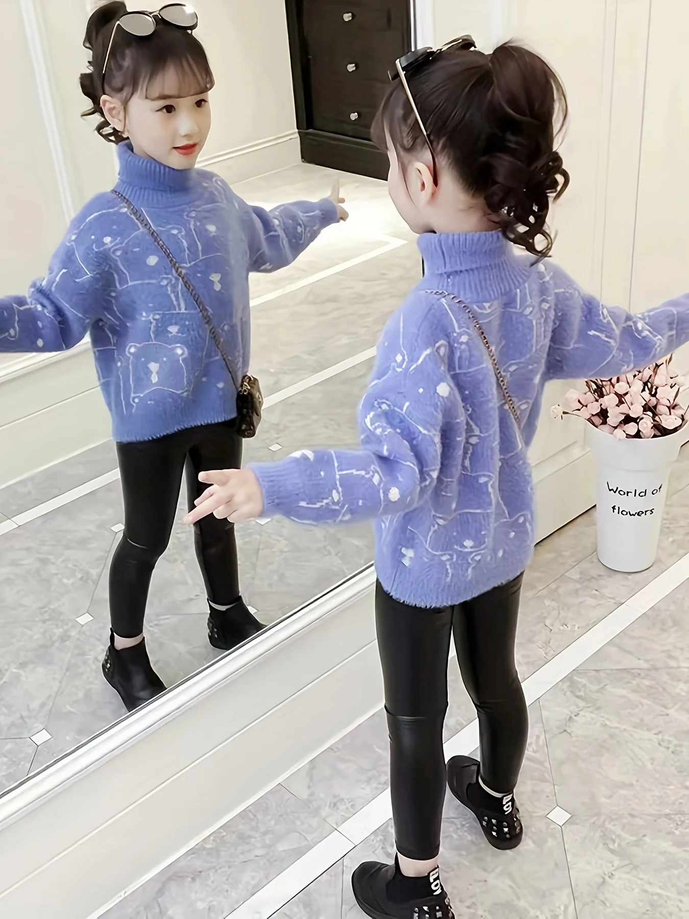 여아용 스웨터 신상 하이넥 밍크 벨벳 한국 스타일 겨울 두꺼운 인조 밍크 퍼 중대형 어린이용 플리스 안감 기본 셔츠