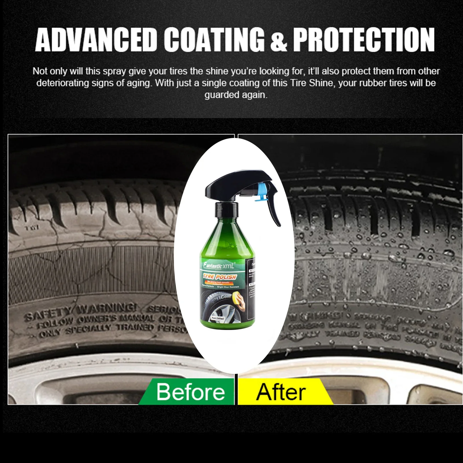 260ml Car Wheel Cleaner Tire Cleaning Refurbishment Wax Polish Paste Auto Tire Coating Care Brightener Agent Maintenance Fluid images - 6